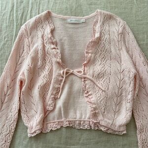 Lace Knit Tie Front Cardigan